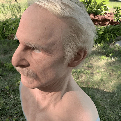 Realistyczna Maska Starego Człowieka – Maska Lateksowa na Halloween i Cosplay z Ruchomą Mundą