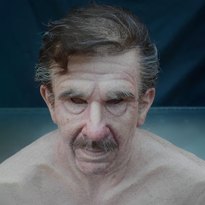 Realistyczna Maska Starego Człowieka – Maska Lateksowa na Halloween i Cosplay z Ruchomą Mundą