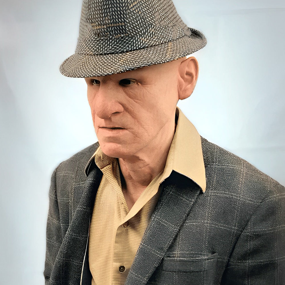 Realistyczna Maska Starego Człowieka – Maska Lateksowa na Halloween i Cosplay z Ruchomą Mundą