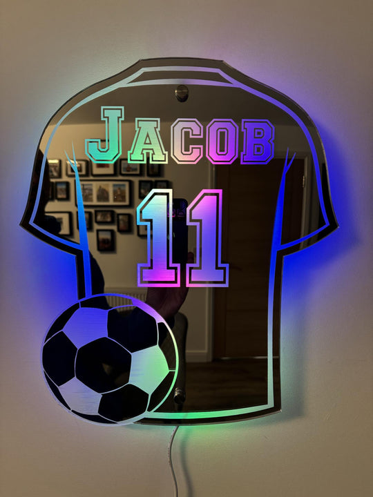 Voetbalshirt Spiegel met Naam en LED-Verlichting – Gepersonaliseerd Cadeau
